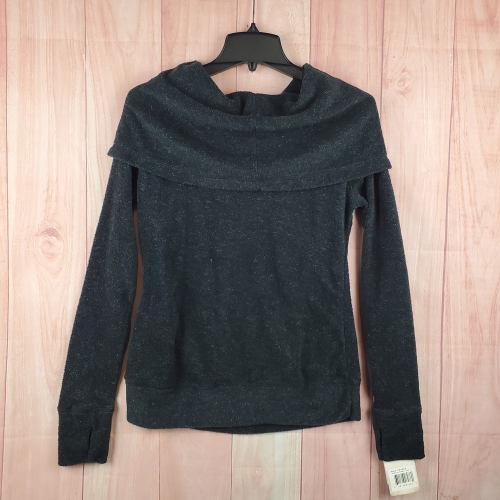 Stonewear Designs Kenosha Cowl Sweatshirt Womens Small Black Thumbhole Sleeve
